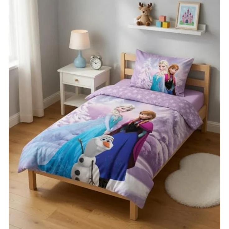 Brandmac Bettwäsche Eiskönigin, 100 % Baumwolle, Bettbezug für kleines Bett, 100 x 135 cm + Kissenbezug 40 x 60 cm, wendbar, mit Elsa, Anna und Olaf, bunt – Bild 3