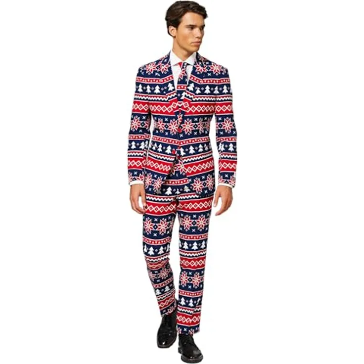 OppoSuits Nordic Noel, Dreiteiliges Anzugset in Slim-Fit mit Jacke, Hose und Krawatte, 100 % Polyester