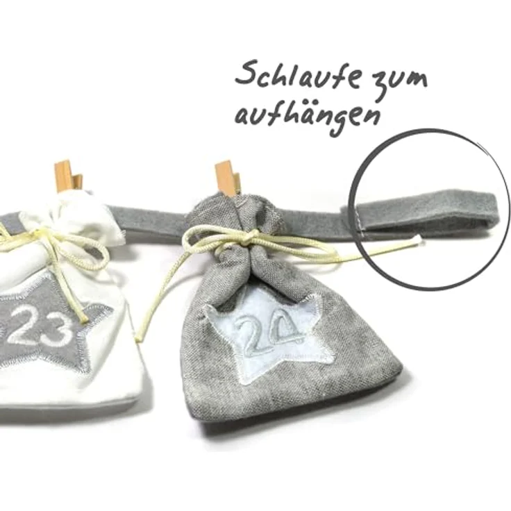 Frau WUNDERVoll® Adventskalender zum Befüllen Groß - Stoff, grau weiß/Weihnachtskalender Beutel Sack Säcke Säckchen Stoffbeutel Baumwolle Baumwollsäckchen Geschenkbeutel Stoffsack Stoffsäckchen – Bild 3