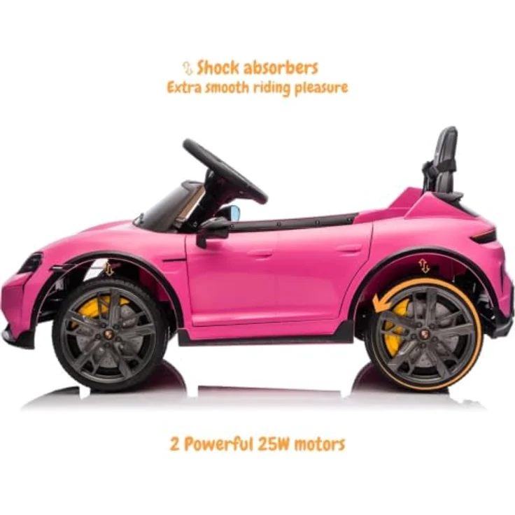Vrooomy Porsche Taycan Turbo S Kinder Elektroauto, 12V mit Fernbedienung, für 1-5 Jahre, Rosa, MP3-Player, LED-Scheinwerfer, sanfter Start, 2 Motoren – Bild 7