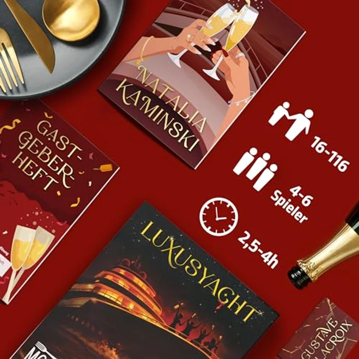 Mord bei Tisch Krimidinner, Der Luxusyacht Fall - Krimi Spiel für 4-6 Personen ab 16 Jahren mit flexiblen Rollen und Einladungslinks – Bild 2
