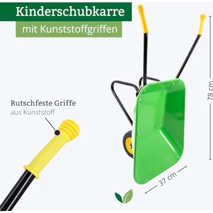 REKORD Kinderschubkarre (Metall) - Grün - mit ergonomischen Kunststoffgriffen - Traglast 20kg - für Kinder ab 3 Jahren - stabil und langlebig – Bild 3