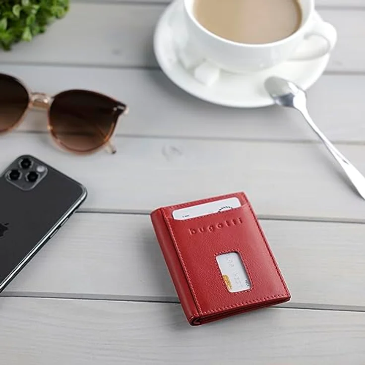 Bugatti Secure Slim Geldbörse, RFID Schutz, Leder, Dunkelrot, 8 cm Herrenportemonnaie – Bild 6