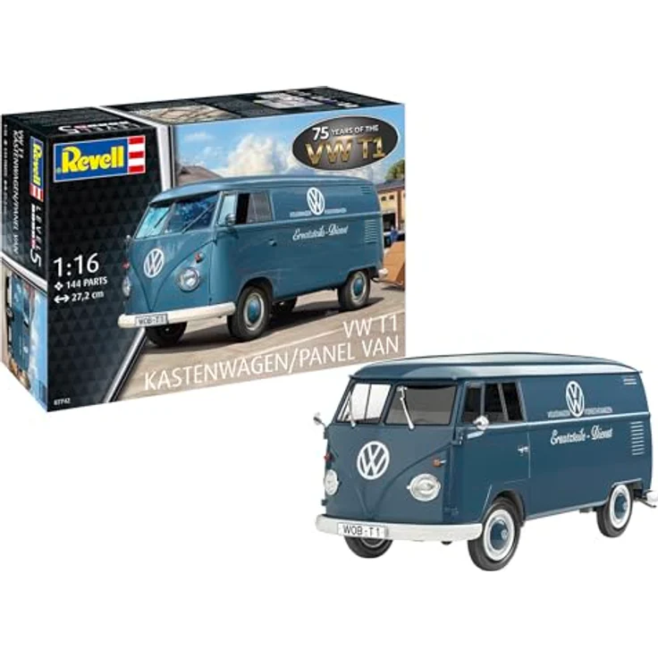 Revell VW T1 Panel Van 1:16 Bausatz, Maßstabsgetreue Reproduktion mit hochdetailliertem Motor und beweglichen Türen, 75 Jahre VW T1 – Bild 1