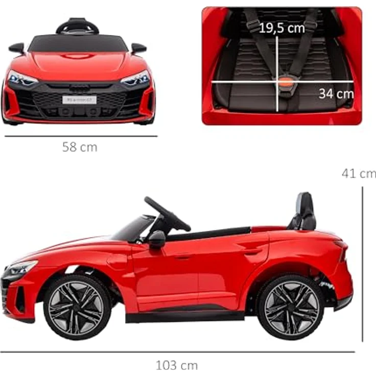 HOMCOM Elektro-Kinderauto Audi-lizenziert, bis 5 km/h, für Kinder 3-5 Jahre, Rot, für Garten und Balkon – Bild 5