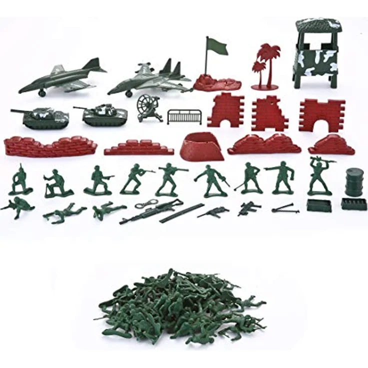 JOYIN 164 Teiliges Soldaten Spielset, Militärsoldat Spielzeug Figuren, Deluxe Militärspielset mit Soldaten, Flugzeugen, Hubschraubern, Panzern, Flaggen und Zubehör – Bild 7