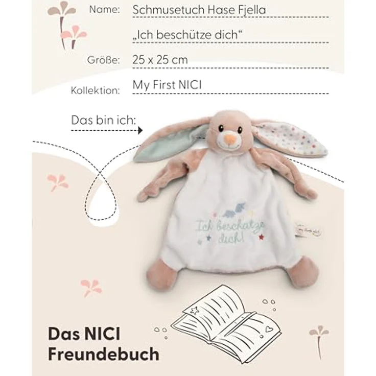 NICI Schmusetuch Hase Fjella Ich beschütze Dich 25x25cm - rosa - Kuscheltuch für Babys & Kleinkinder, Baby Kuscheltier Schnuffeltuch für Mädchen & Jungen – Bild 5