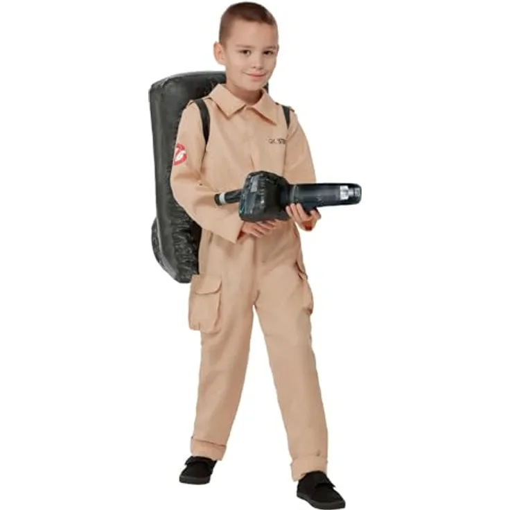 Smiffys Ghostbusterskostüm für Kinder, Overall & aufblasbarer Rucksack, mit Sicherheitsprüfung gemäß EN71, für Kinder von 4-6 Jahren, schwarz