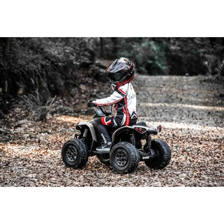 RIRICAR Kinder Elektro Quad 12V Can-am Renegade, Khaki, Einsitzer, LED-Leuchten, 12-V-Batterie, 2 x 35-W-Motoren, weiche Eva-Räder, MP3-Player mit USB/AUX-Eingang, lizenziert. – Bild 4
