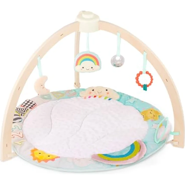 B. toys Sunrise to Sunset Play Gym, Baby Gym aus Holz mit weicher Spielmatte und hängendem sensorischen Spielzeug für Neugeborene – Bild 1
