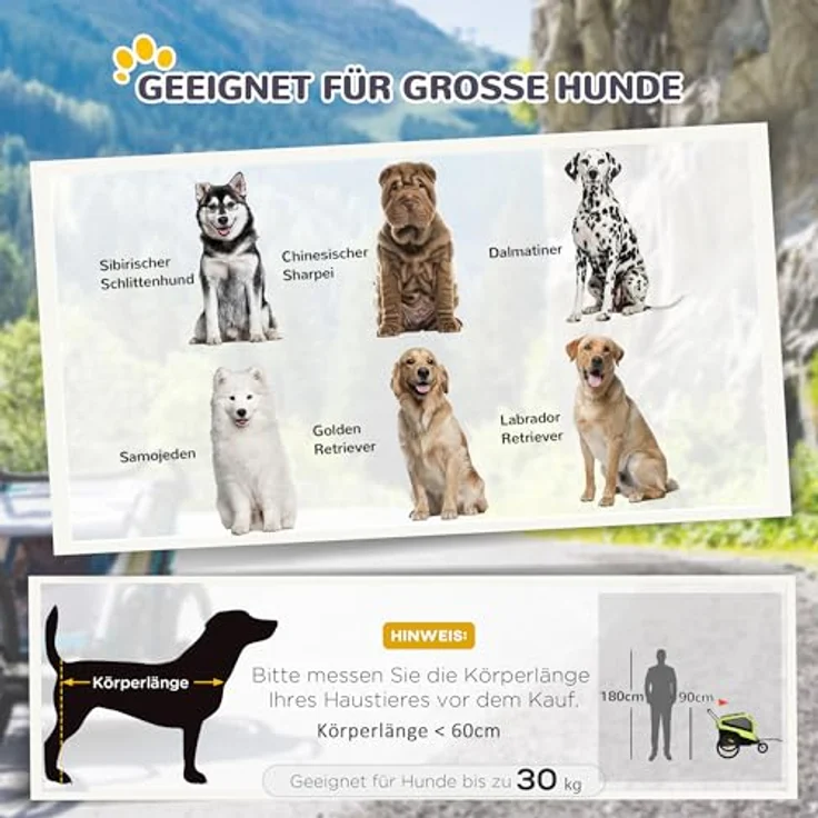 PawHut Fahrradhundeanhänger für Große Hunde, Oxford-Gewebe, Grün – Bild 4