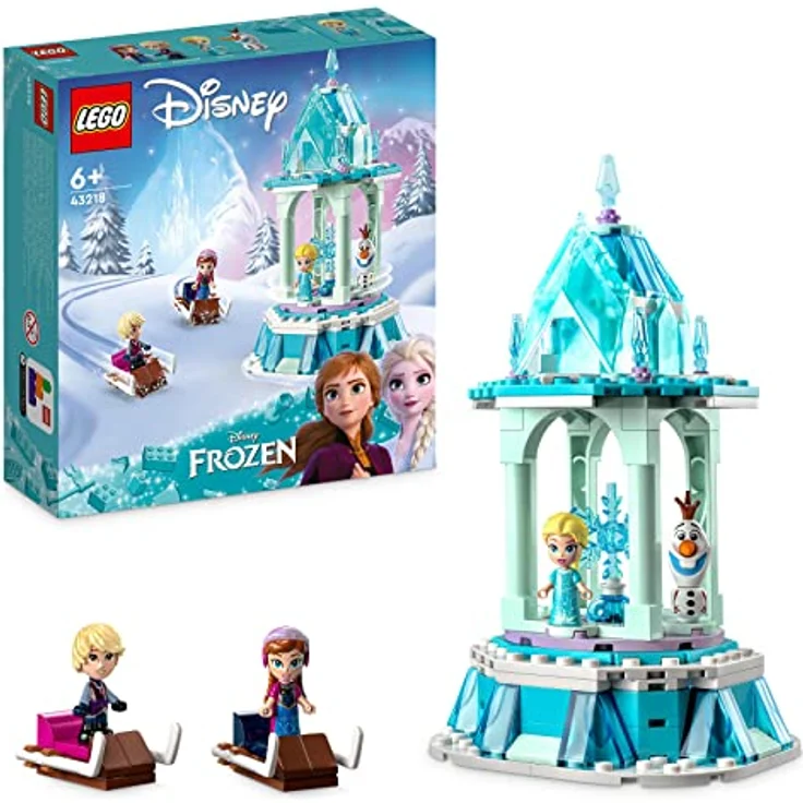 LEGO 43218 Disney Princess Annas und Elsas magisches Karussell, Die Eiskönigin Spielzeug, Inspiriert vom Frozen Eispalast mit 3 ikonischen Mikro-Puppen-Figuren und Olaf-Figur – Bild 1