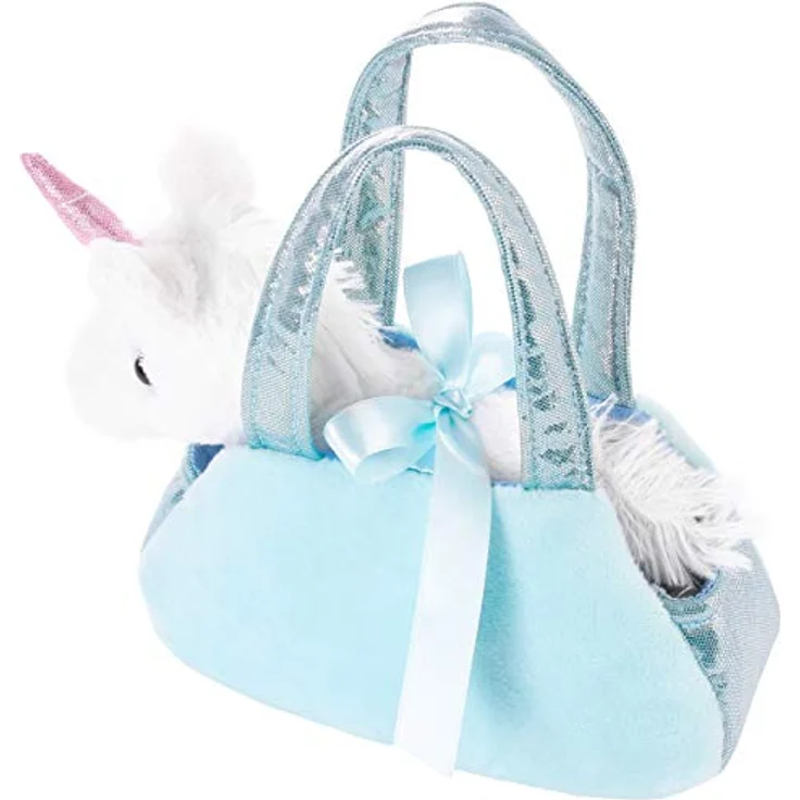 BRUBAKER Einhorn Tasche Weiß - 20 cm Plüschtier in Handtasche Kuscheltier - Mint Blau – Bild 4