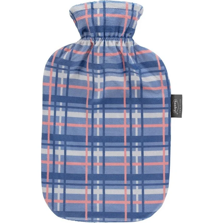 Fashy Wärmflasche mit Flauschbezug Karodesign Blau 2 L - Umweltfreundlich und geruchsneutral