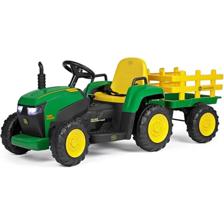 Peg Perego John Deere Farm Power, elektrischer Kindertraktor mit Fernbedienung und Anhänger, grün – Bild 1