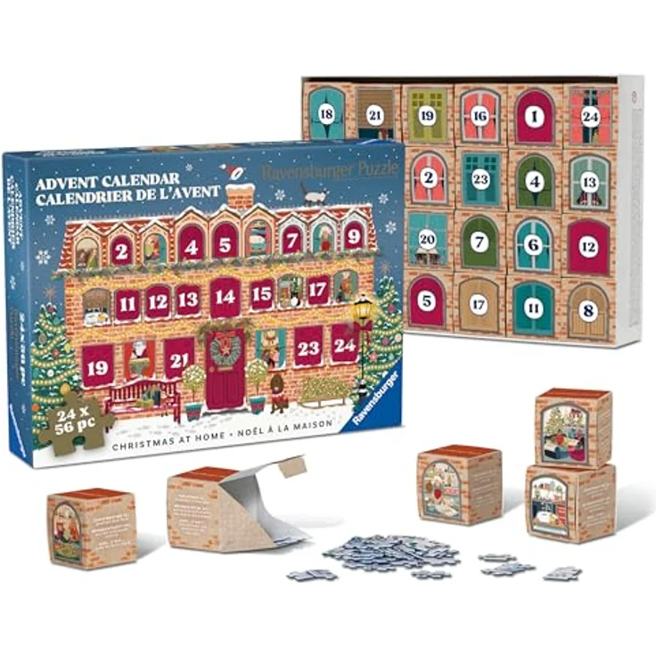 Ravensburger Puzzle Adventskalender, 24 Puzzles à 56 Teile mit festlichen Motiven, dekoratives Hausdesign – Bild 1