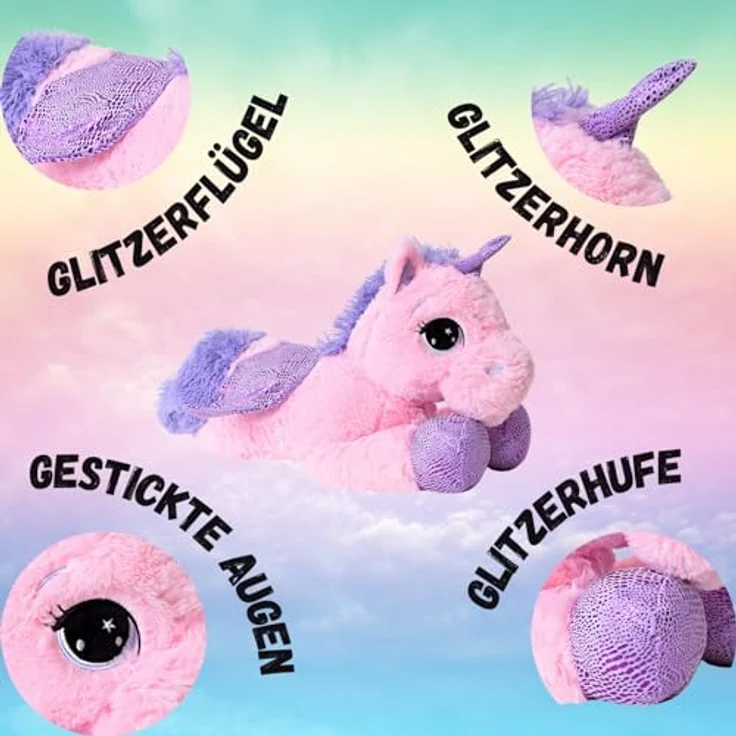 TE-Trend Einhorn Plüschtier 60cm Rosa, Kuscheliges Stofftier für Kinder mit magischem Design – Bild 4