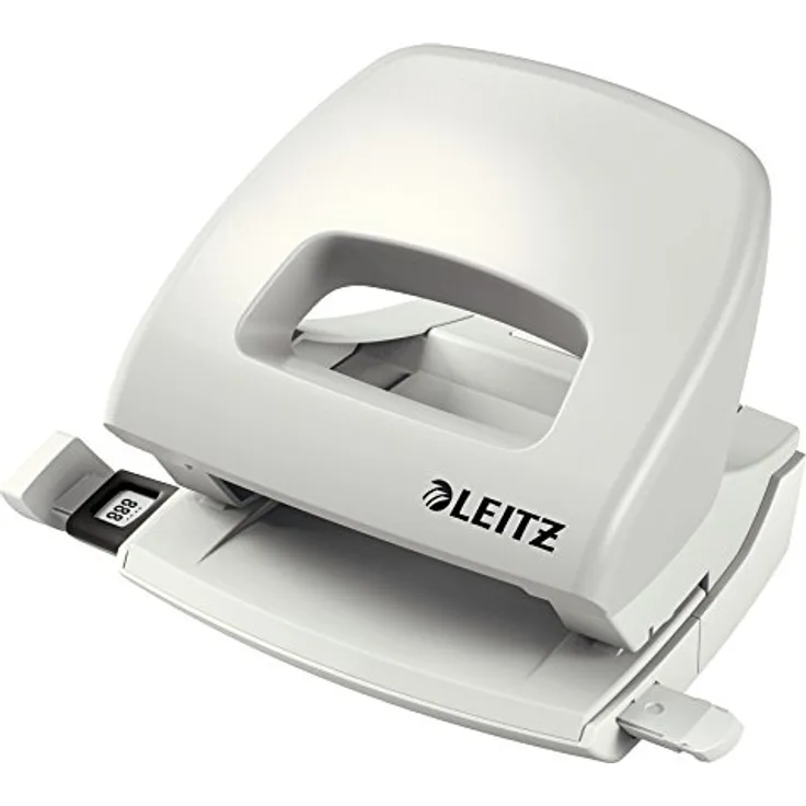 Leitz Kleiner Büro Locher aus Metall, 16 Blatt, Anschlagschiene mit Formatangaben, Ergonomisches Design, grau, 50380085