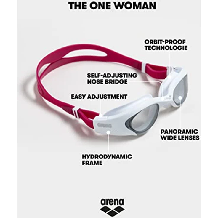 ARENA The One Anti-Fog Schwimmbrille Damen, Schwimmbrille mit Breiten Gläsern, UV-Schutz, Selbstjustierender Nasensteg, Orbit-Proof Dichtungen, Weiß (Smoke-White-Purple) – Bild 3