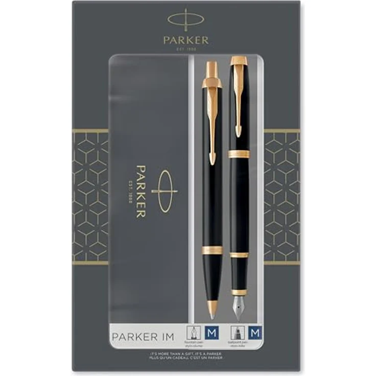Parker Pen IM Black GT, Schreibstifte-Set mit Edelstahlspitzen, gold und schwarz, 2er Pack in Geschenkbox – Bild 1
