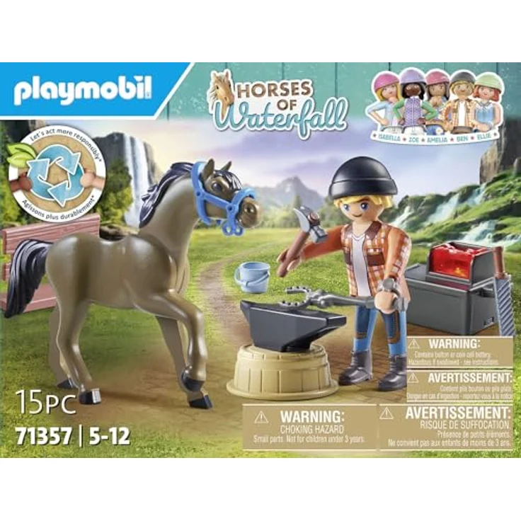 PLAYMOBIL Horses of Waterfall 71357, Hufschmiedset mit Ben und Achilles, interaktive Pferdepflege für Kinder ab 5 Jahren, 15-teiliges Set – Bild 4
