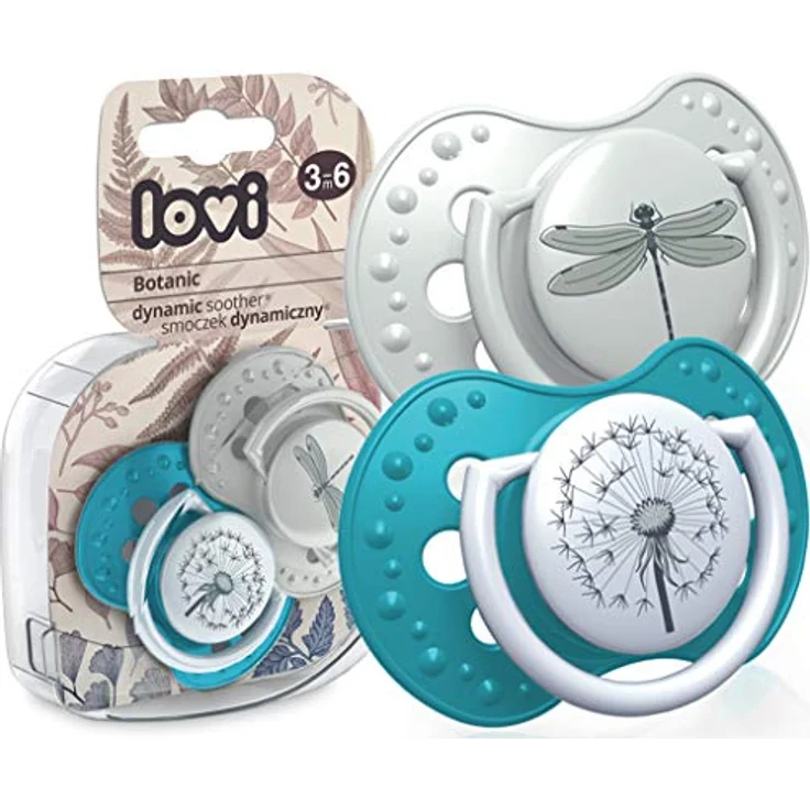 LOVI Schnuller 3-6 Monate, Silikon, BPA-frei, Hygieneschutzhülle, Botanic Kollektion, 2 Stück, Blau – Bild 1