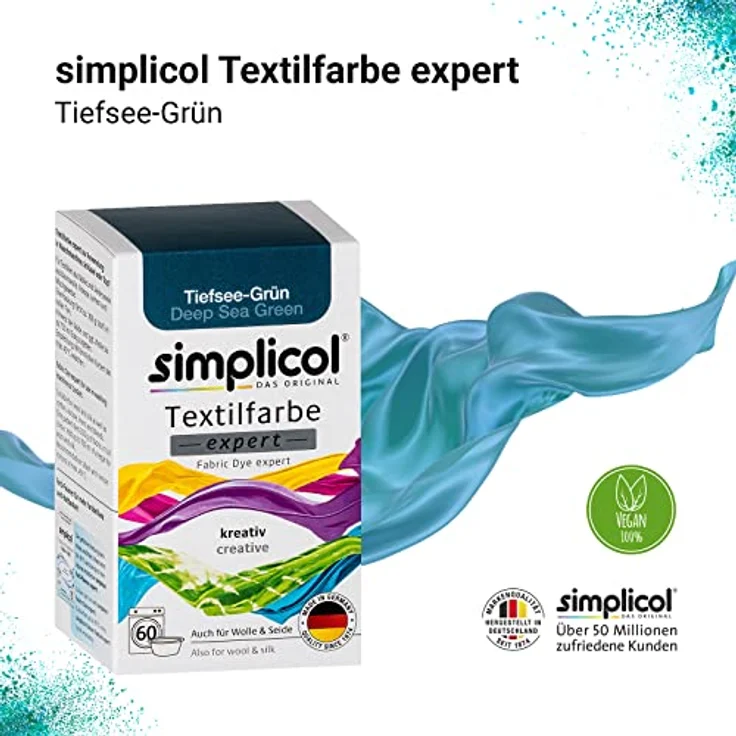 simplicol Textilfarbe expert Tiefsee-Grün 1712 - Zum Umfärben und Auffrischen von Kleidung, Waschmaschinenfest, für Baumwolle, Wolle, Seide, Leinen, Viskose & Mischgewebe – Bild 3