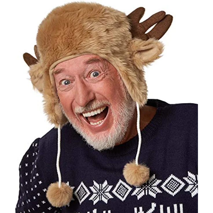 dressforfun 303998 Unisex kuschelige Weihnachtsmütze in Felloptik, mit Rentier Geweih und Ohren, braun – Bild 1