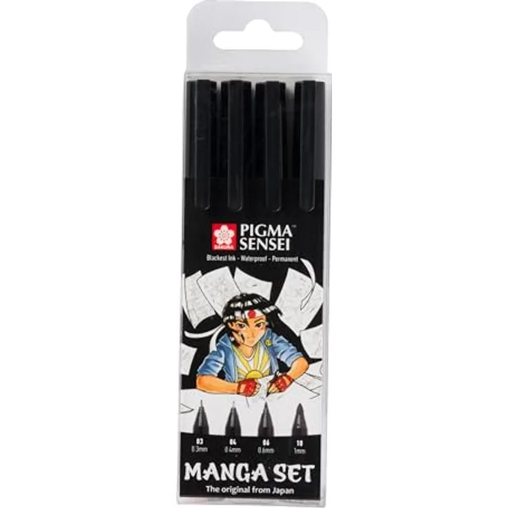 Sakura Pigma SENSEI Manga SET (4 Federn, Schwarz)