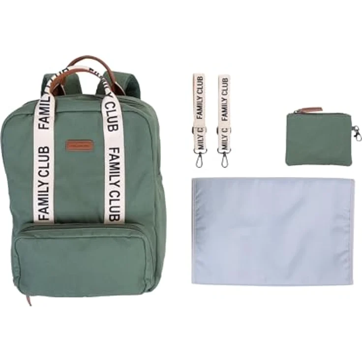 CHILDHOME Wickelrucksack Family Bag Club, Großes Fassungsvermögen, Multifunktional, 11 Fächer, Isotherm Taschen, Trolley-Koffer Durchgang, Kinderwagenbefestigung, 20,5L, Grün – Bild 3