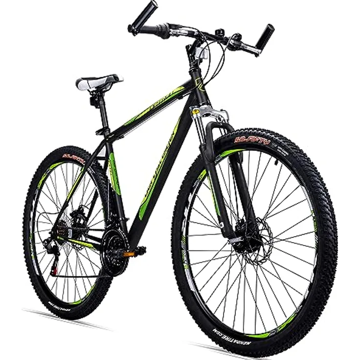 Bergsteiger Detroit 29 Zoll Mountainbike, geeignet ab 170 cm, Scheibenbremse, Shimano 21 Gang-Schaltung, Gabel-Federung mit Lockout-Funktion, Jungen-Fahrrad & Herren-Fahrrad
