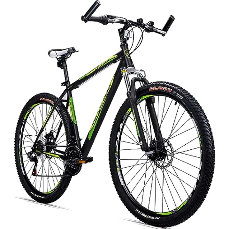 Bergsteiger Detroit 29 Zoll Mountainbike, geeignet ab 170 cm, Scheibenbremse, Shimano 21 Gang-Schaltung, Gabel-Federung mit Lockout-Funktion, Jungen-Fahrrad & Herren-Fahrrad – Bild 1