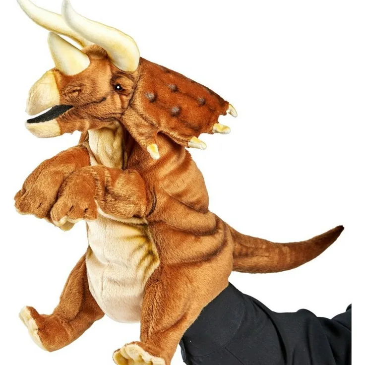 Hansa Creation Handpuppe Triceratops, detailreiches Kuscheltier mit markantem Nackenschild und drei Hörnern