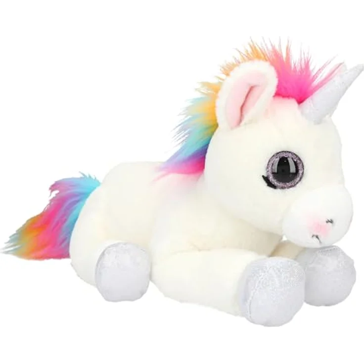 Depesche Ylvi Kuscheltier Einhorn, liegend in Weiß mit bunter Regenbogen-Mähne und silbernen Akzenten, ca. 30 cm Plüschfigur – Bild 2