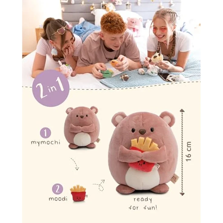 NICI MYMOCHI Kuscheltier Bär Nomo 16 cm mit Pommes in Geschenkbox - Flauschiges Stofftier zum Kuscheln, Spielen und Liebhaben, Braun – Bild 4