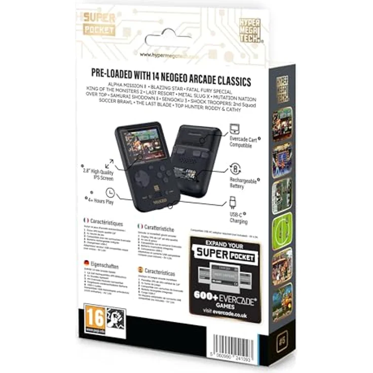 Blaze Entertainment HyperMegaTech! Super Pocket NEOGEO Edition, tragbare Spielkonsole mit 14 vorinstallierten NEOGEO-Spielen, USB-C-Ladung, 4+ Stunden Akkulaufzeit, 2,8 Zoll IPS Bildschirm – Bild 5