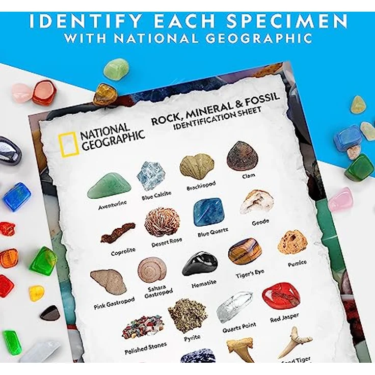 NATIONAL GEOGRAPHIC Edelsteine und Fossilien Set - 200-teiliges Set mit Geoden und Echten Fossilien -Rosenquarz Jaspis Aventurin - Viele Weitere Kristalle und Edelsteine für Kinder – Bild 6
