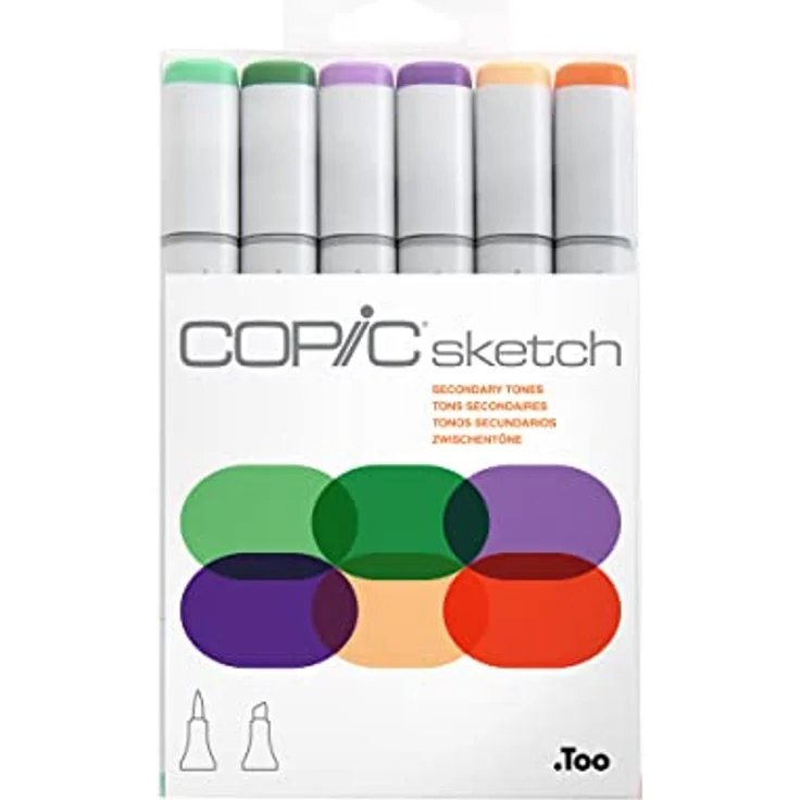 COPIC Sketch Marker Set "Secondary Tones" mit 6 Farben, professionelle alkoholbasierte Pinselmarker mit einer flexiblen und einer mittelbreiten Spitze – Bild 1