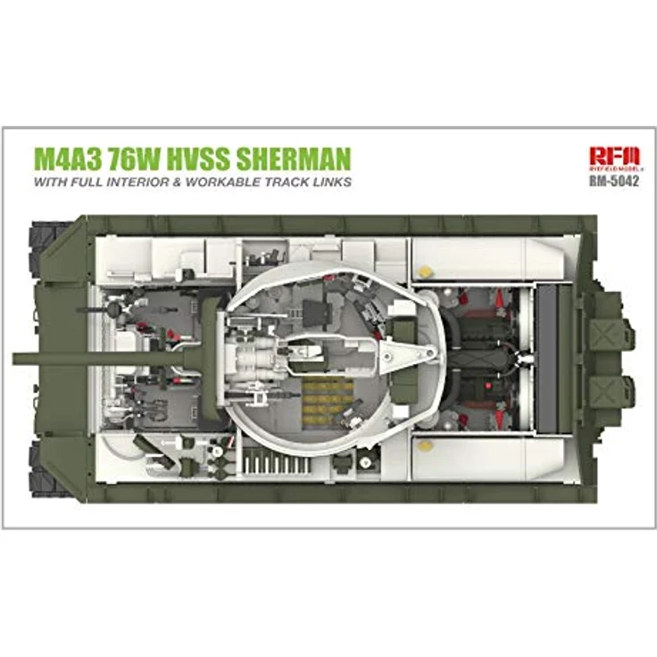 Rye Field Model M4A3 76W HVSS Sherman, Modellfahrzeug im Maßstab 1:35 mit vollständiger Innenausstattung, Höhe 28 cm, ideal für Modellbau-Enthusiasten – Bild 2