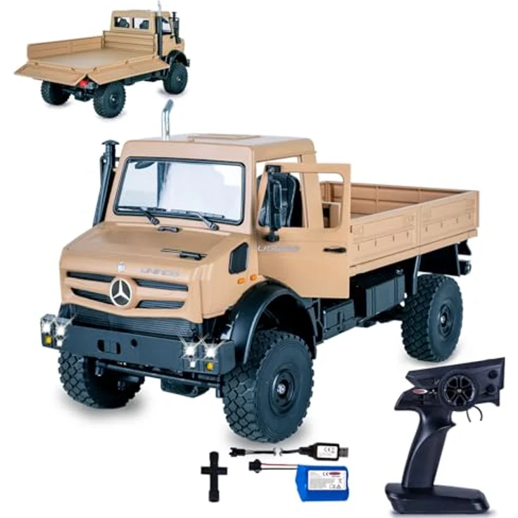 Jamara Kids Mercedes-Benz Unimog U5023, Ferngesteuertes Modellfahrzeug im Maßstab 1:14, beige, mit 2,4 GHz Steuerung und robustem Li-Ion-Akku (900 mAh) – Bild 1