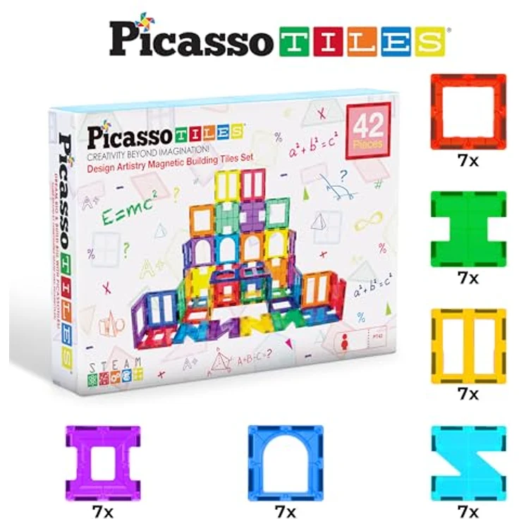 PicassoTiles PT42 Designer Artistry Kit 42pcs Set Magnet Building Tiles Clear Color Magnetic 3D Building Block - Educational, Inspirational, Conventional, Recreational – Bild 2