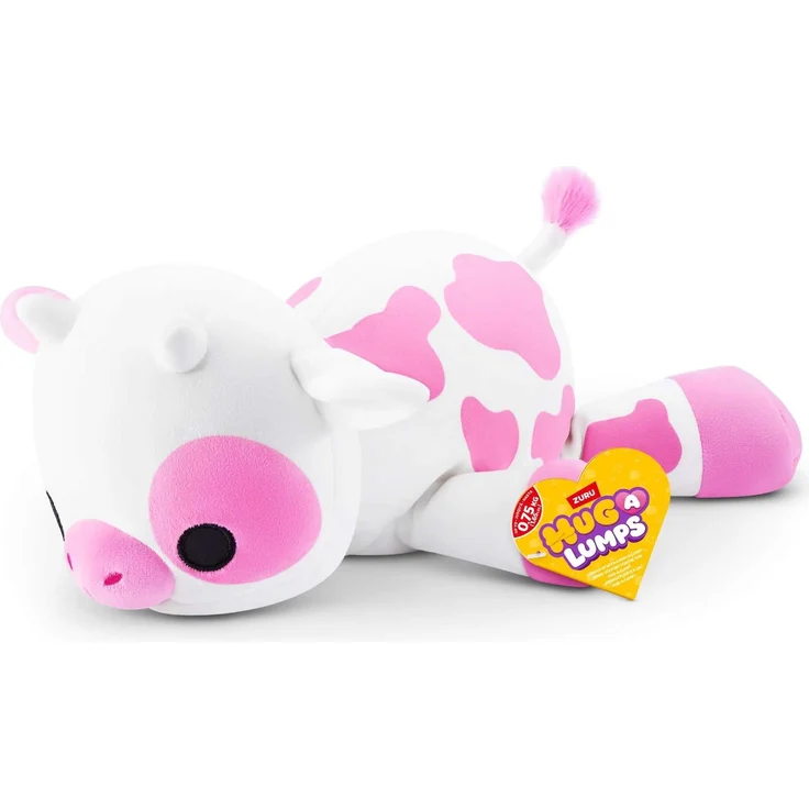 ZURU Hug A Lumps Kuh Clover, gewichtsplüsch Kuscheltier in Pink-Weiß, 35 cm, für Entspannung und Geborgenheit