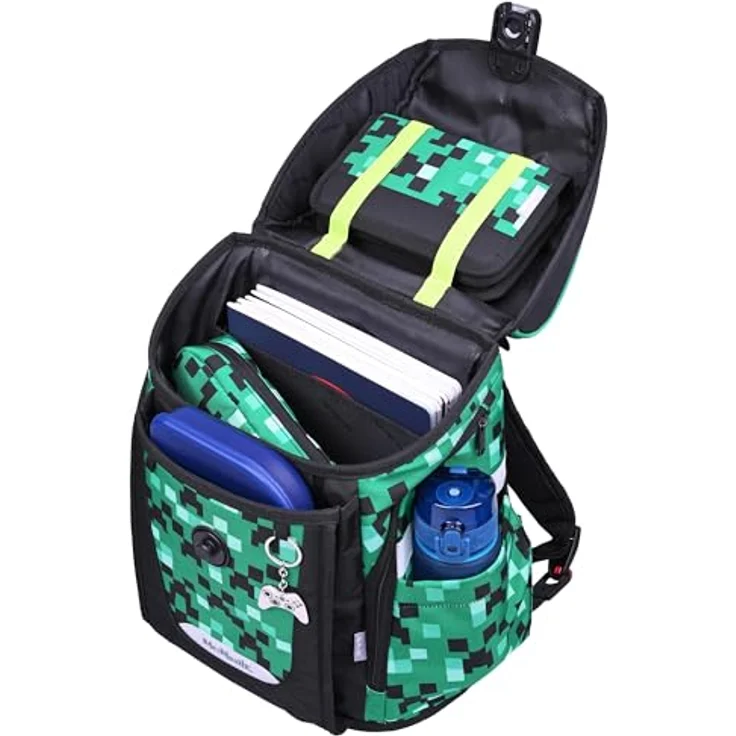 McNeill Schulranzen Set PRIMO 9tlg. (GAME ZONE) mit ergonomischem ClickFlex-Rückensystem, 19 L, grün, inkl. gefülltem Etui, Sportbeutel und Trinkflasche – Bild 4