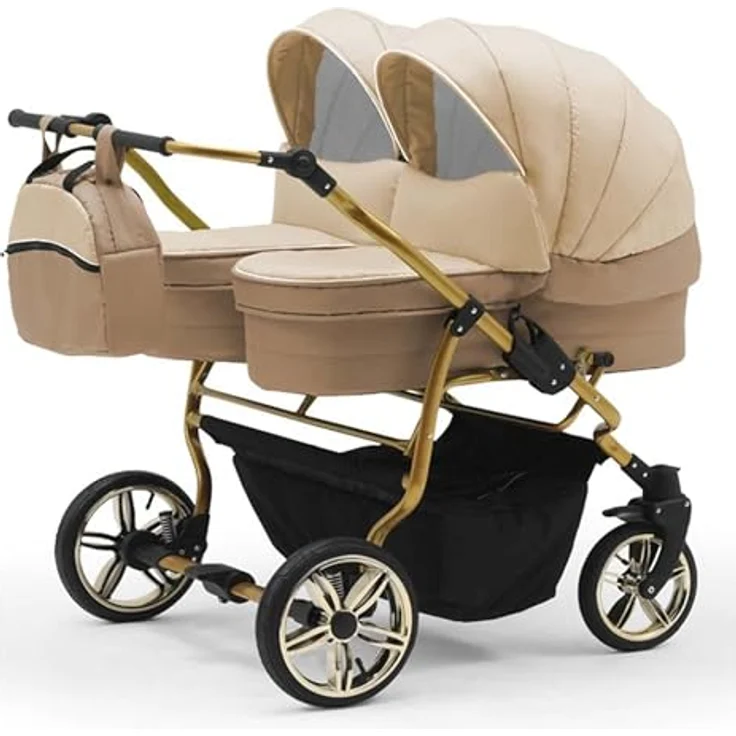Elcar Zwillingskinderwagen 5 in 1 Duet Lux Goldedition inkl. Autositze und Iso Bases - 14 Teile - in 20 Farben – Bild 2
