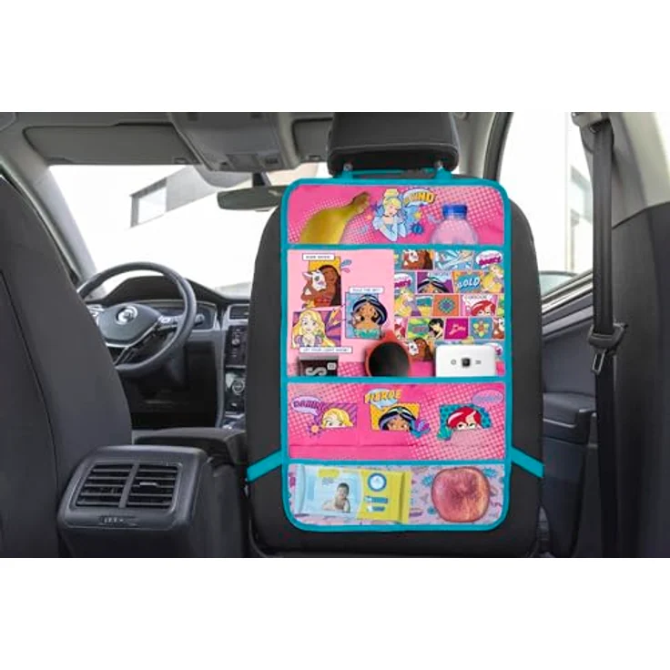 Seven Polska Rücksitzorganizer Disney "Princess", 58 x 35 cm, verstellbare Gurte, 100% Polyester, für Auto und Kinderwagen – Bild 2