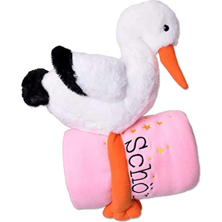 TE-Trend Storch Kuscheltier 38cm rosa mit flauschiger Decke, für Babys und werdende Eltern - Preisvergleich