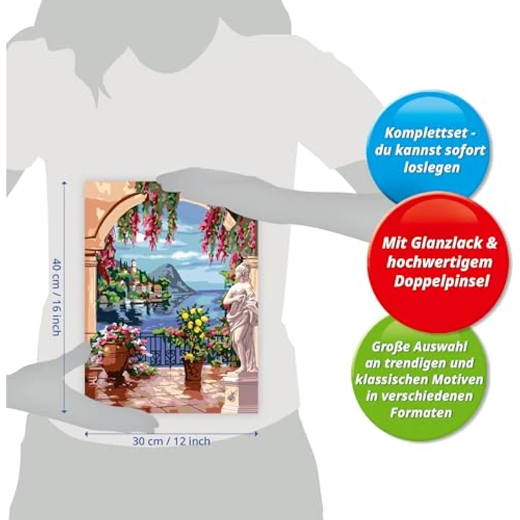 Ravensburger Malen nach Zahlen CreArt, Lago Maggiore, für Erwachsene, Made in Europe, Acrylfarben-Set – Bild 6