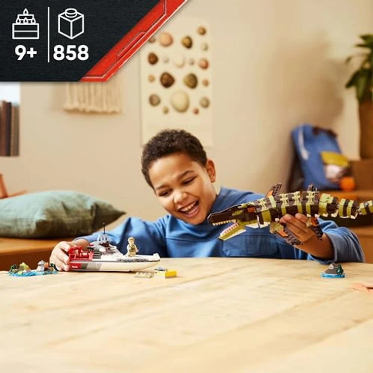 LEGO Jurassic World 76974 - Mosasaurier: Die Bootmission, 858 Teile, ab 9 Jahren, beweglicher Dino mit aufklappbarem Maul und detailreichem Boot – Bild 5
