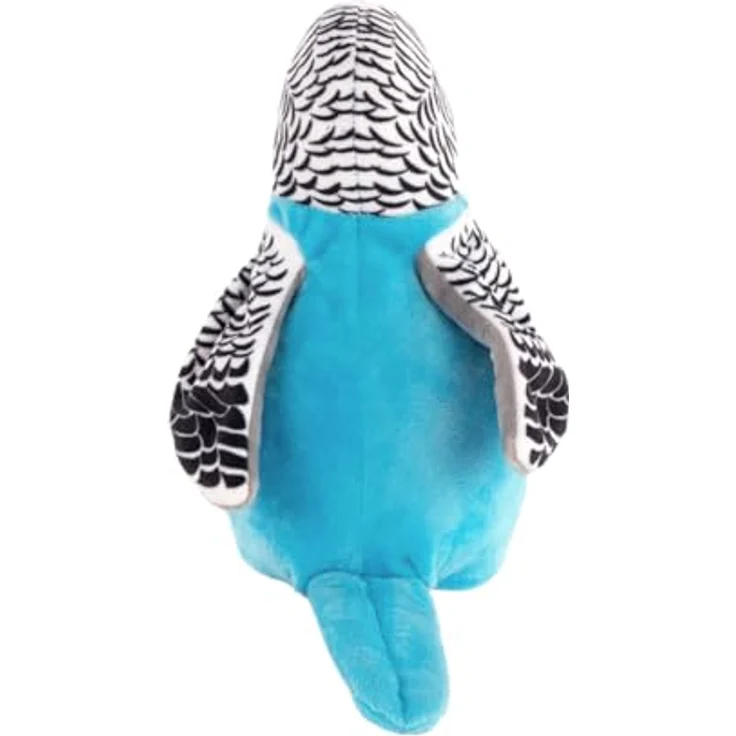 Idena 40359 Plappertier Wellensittich, blauer Plüschvogel, spricht nach und bewegt Flügel, 18 cm, batteriebetrieben – Bild 4