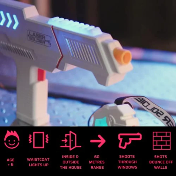 BEST DIRECT Laserpistole Laser Soldier - Lasertag & Weste (4-TLG), Infrarot, bis zu 60 Metern Reichweite, Indoor Outdoor, Rot/Blau/Abenteuer – Bild 4